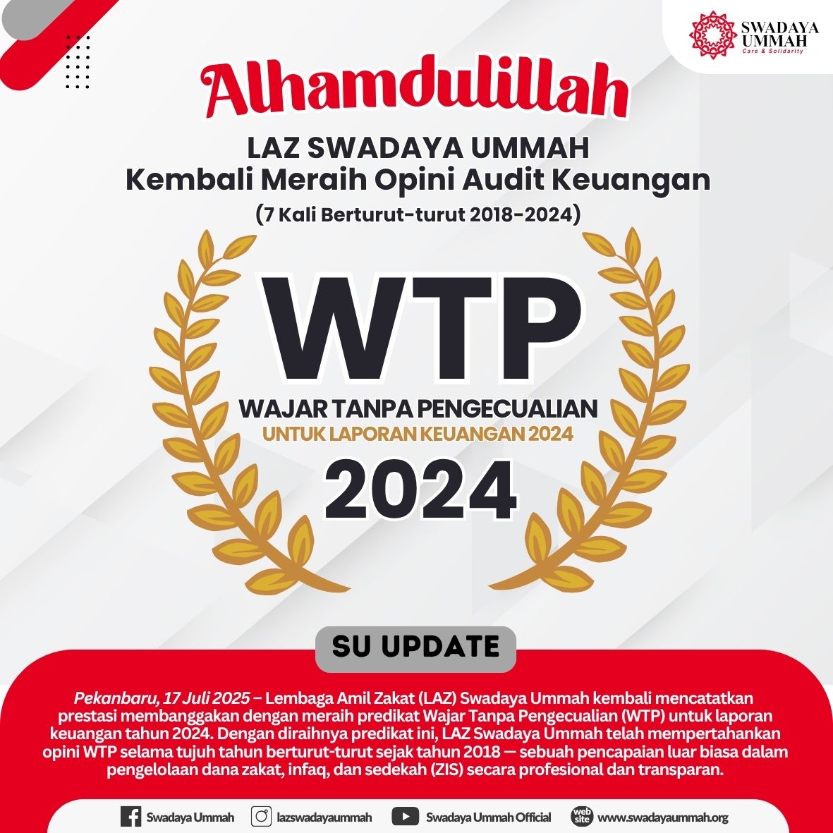 LAZ Swadaya Ummah Pertahankan Predikat WTP Tujuh Tahun Berturut-turut